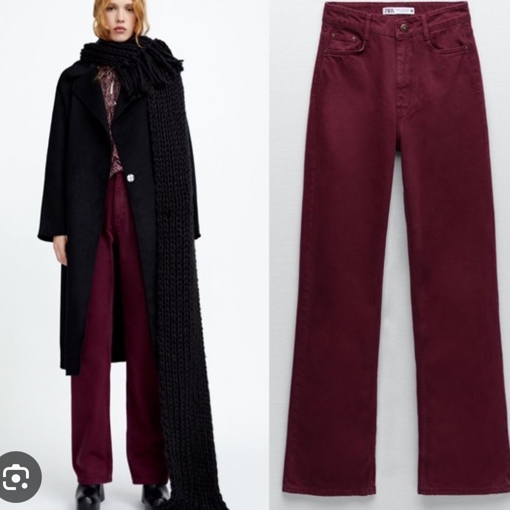 Zara Maroon Straight Fit Jeans.